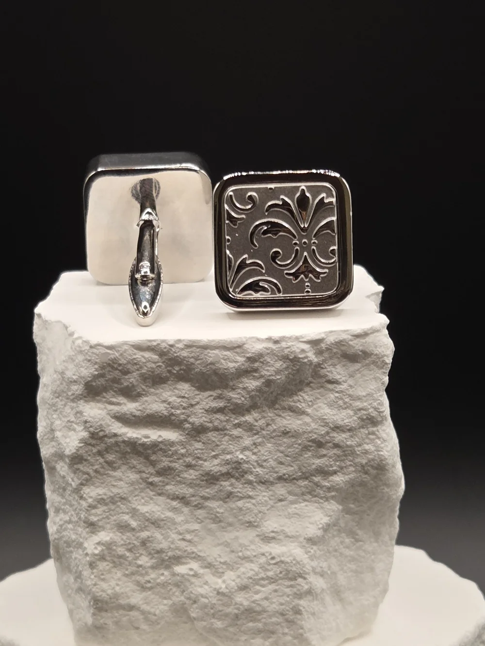 Silver Fleur-de-Lis Stainless Steel Cufflinks for Men